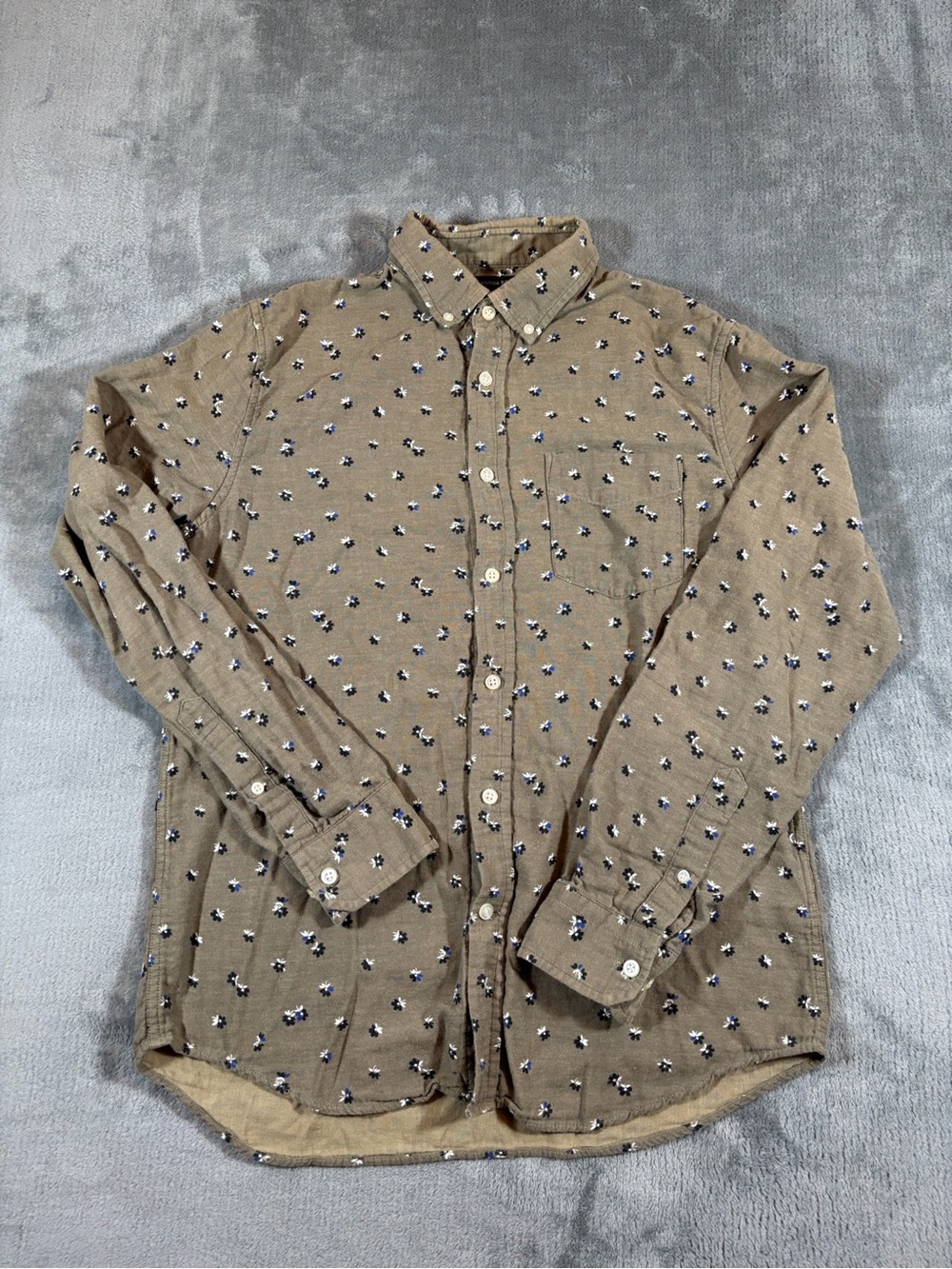 Banana Republic Olive Brown Micro Floral Button-Down Shirt